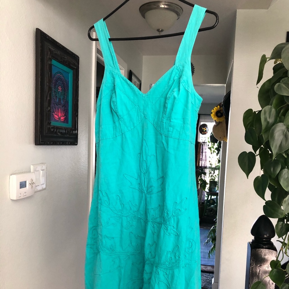 Turquoise cotton embroidered dress